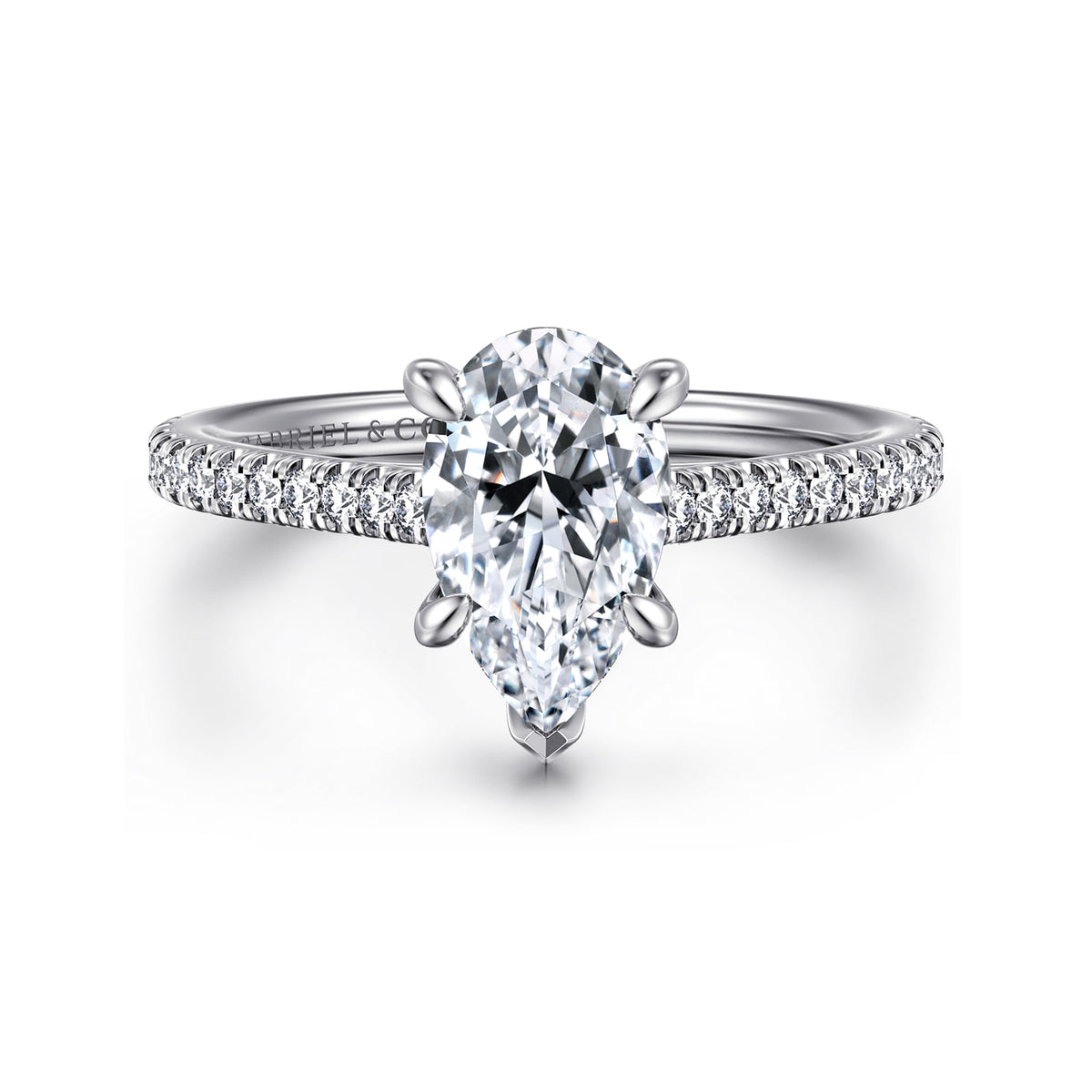 14K White Gold Pear Shape Diamond Engagement Ring — ER16131P6W44JJ; center stone shown for illustration, not included