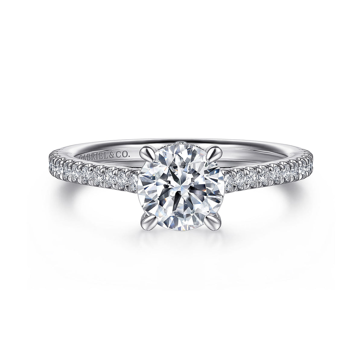 Platinum Round Diamond Engagement Ring — ER16131R4PT4JJ; center stone shown for illustration, not included