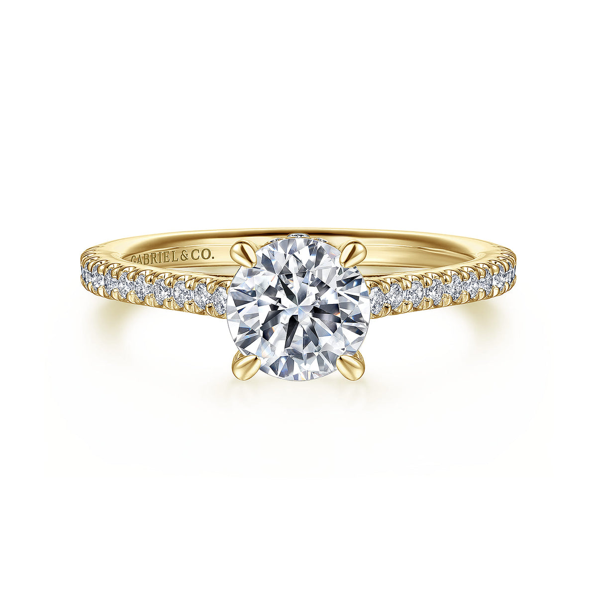 14K Yellow Gold Round Diamond Engagement Ring — ER16131R4Y44JJ; center stone shown for illustration, not included