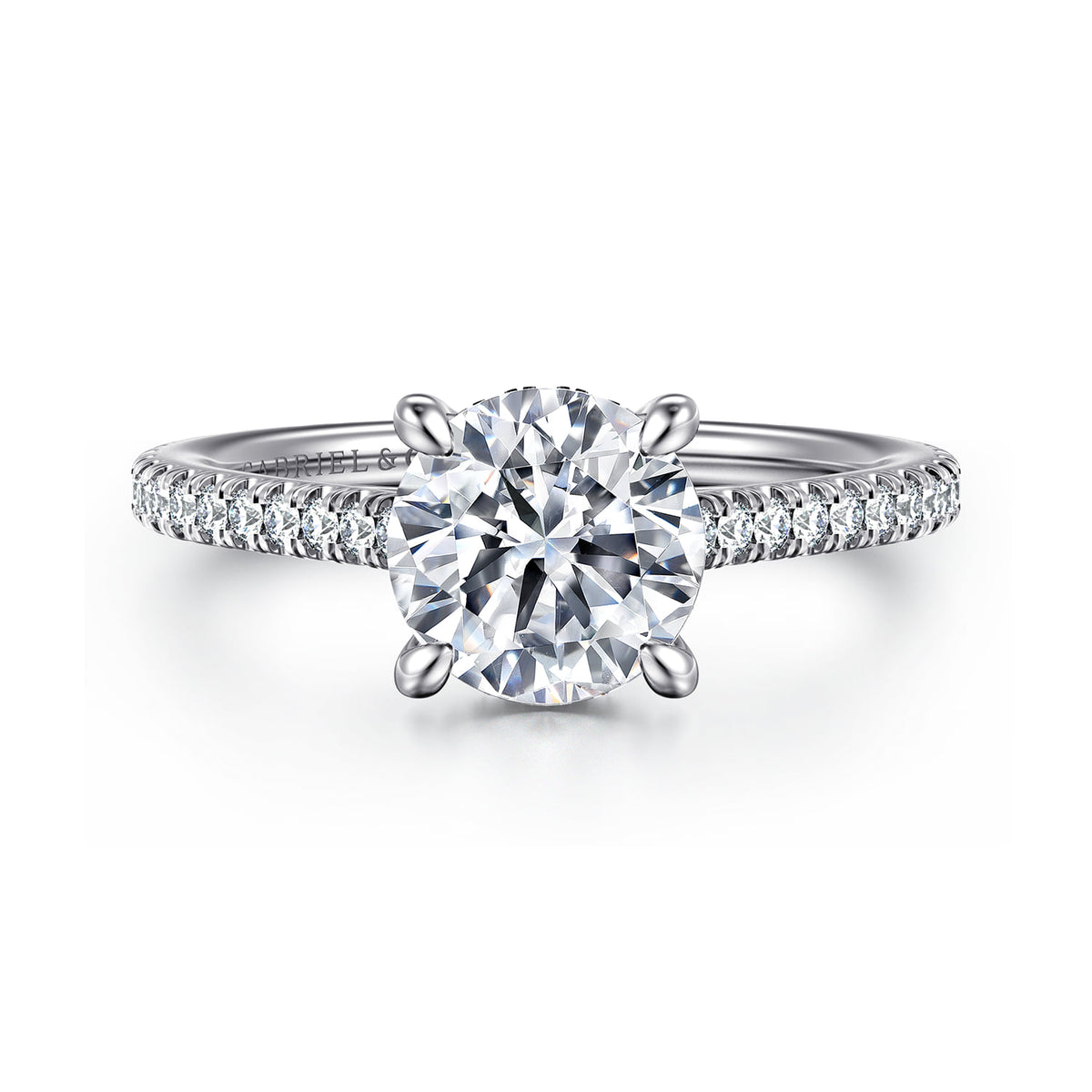 14K White Gold Round Diamond Engagement Ring — ER16131R6W44JJ; center stone shown for illustration, not included