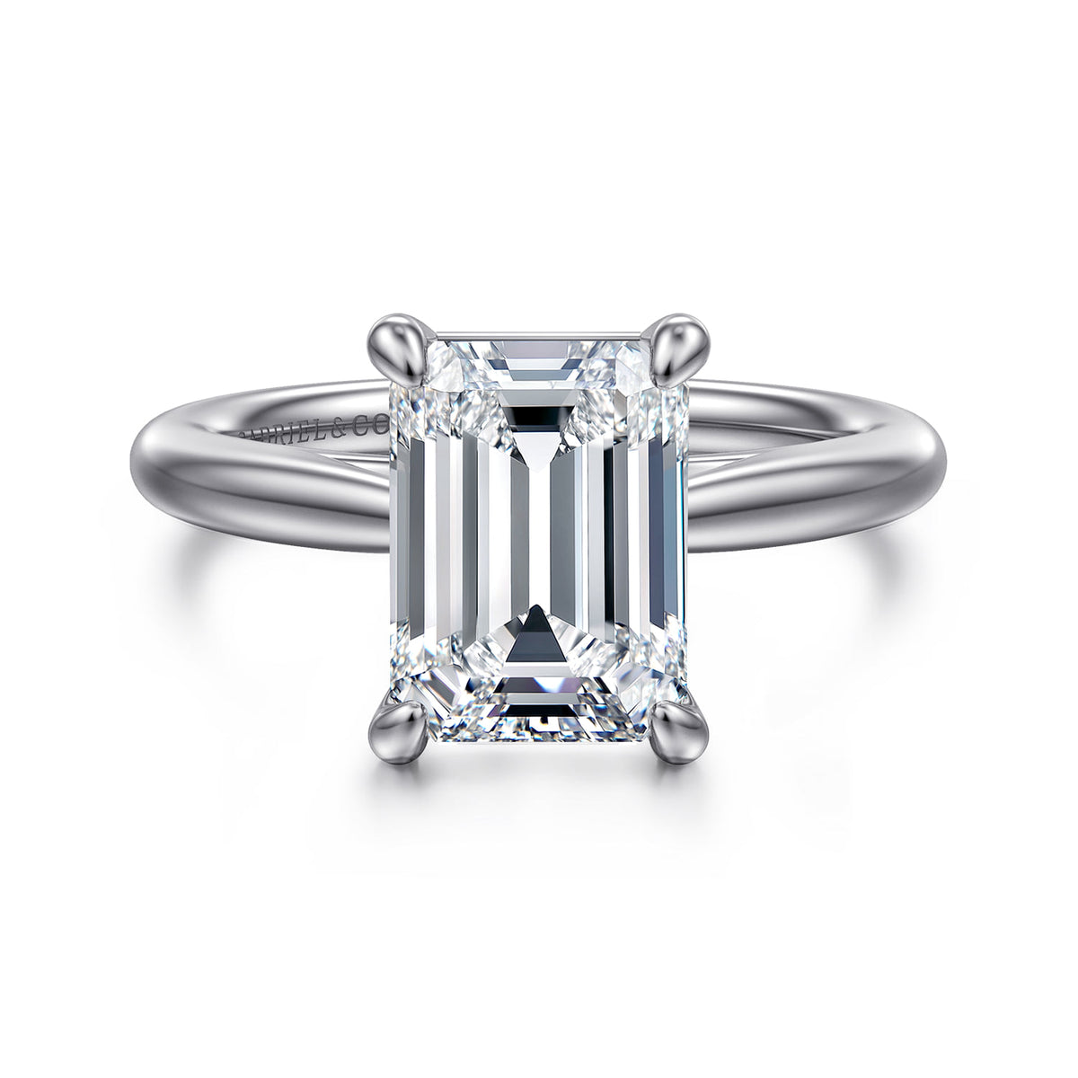 14K White Gold Emerald Cut Solitaire Diamond Engagement Ring — ER16132E12W4JJJ; center stone shown for illustration, not included