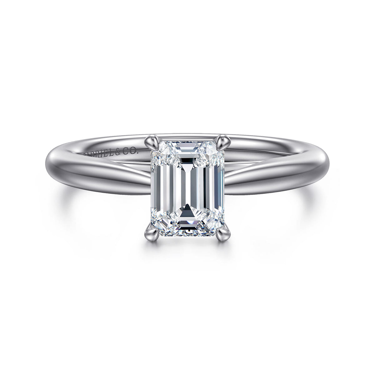 14K White Gold Emerald Cut Solitaire Diamond Engagement Ring — ER16132E4W4JJJ; center stone shown for illustration, not included