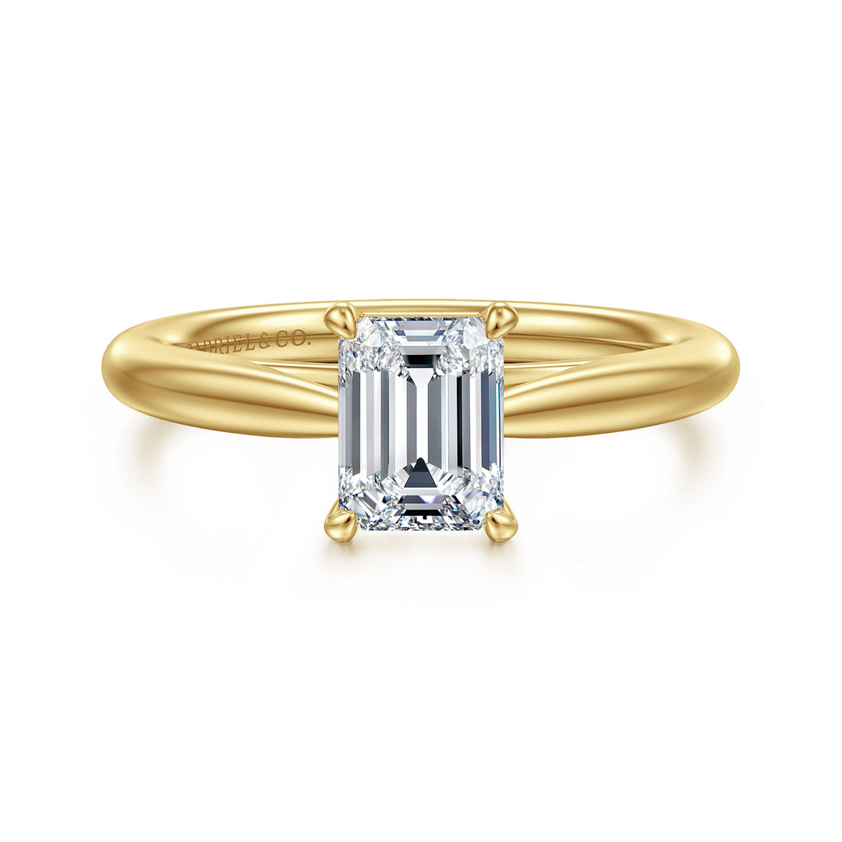 14K Yellow Gold Emerald Cut Solitaire Diamond Engagement Ring — ER16132E4Y4JJJ; center stone shown for illustration, not included