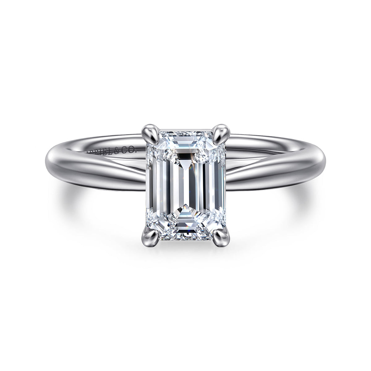 14K White Gold Emerald Cut Solitaire Diamond Engagement Ring — ER16132E6W4JJJ; center stone shown for illustration, not included