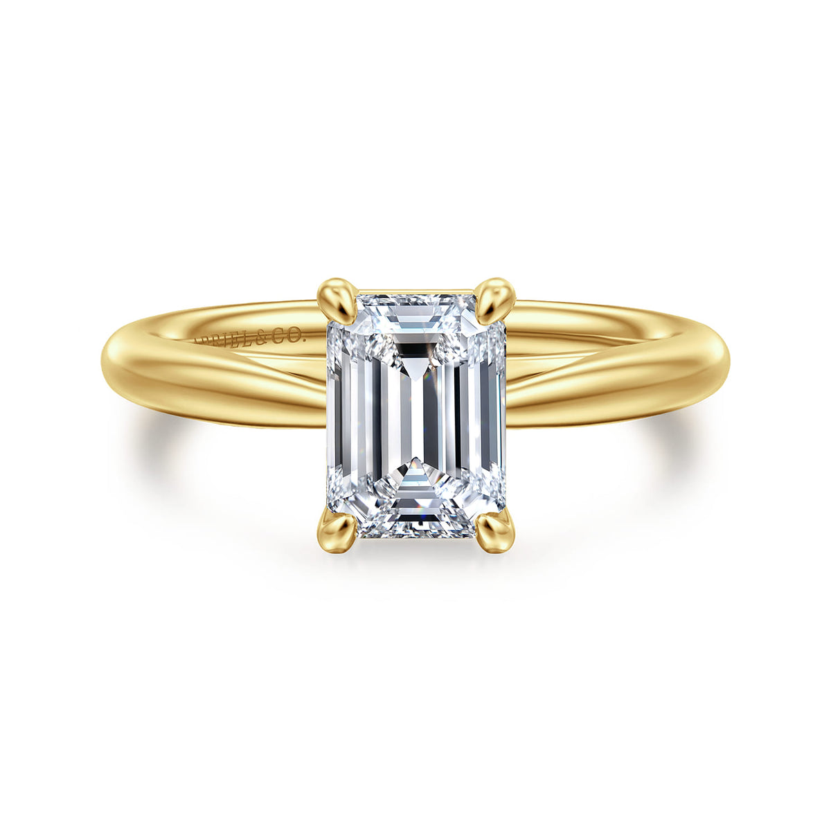 14K Yellow Gold Emerald Cut Solitaire Diamond Engagement Ring — ER16132E6Y4JJJ; center stone shown for illustration, not included