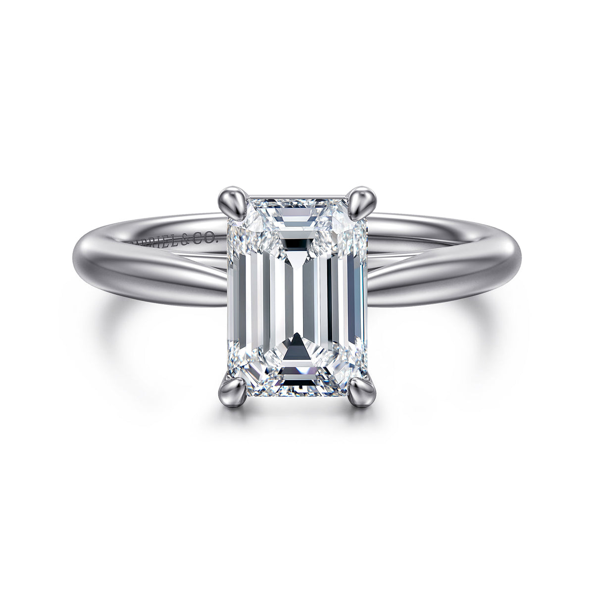 14K White Gold Emerald Cut Solitaire Diamond Engagement Ring — ER16132E8W4JJJ; center stone shown for illustration, not included