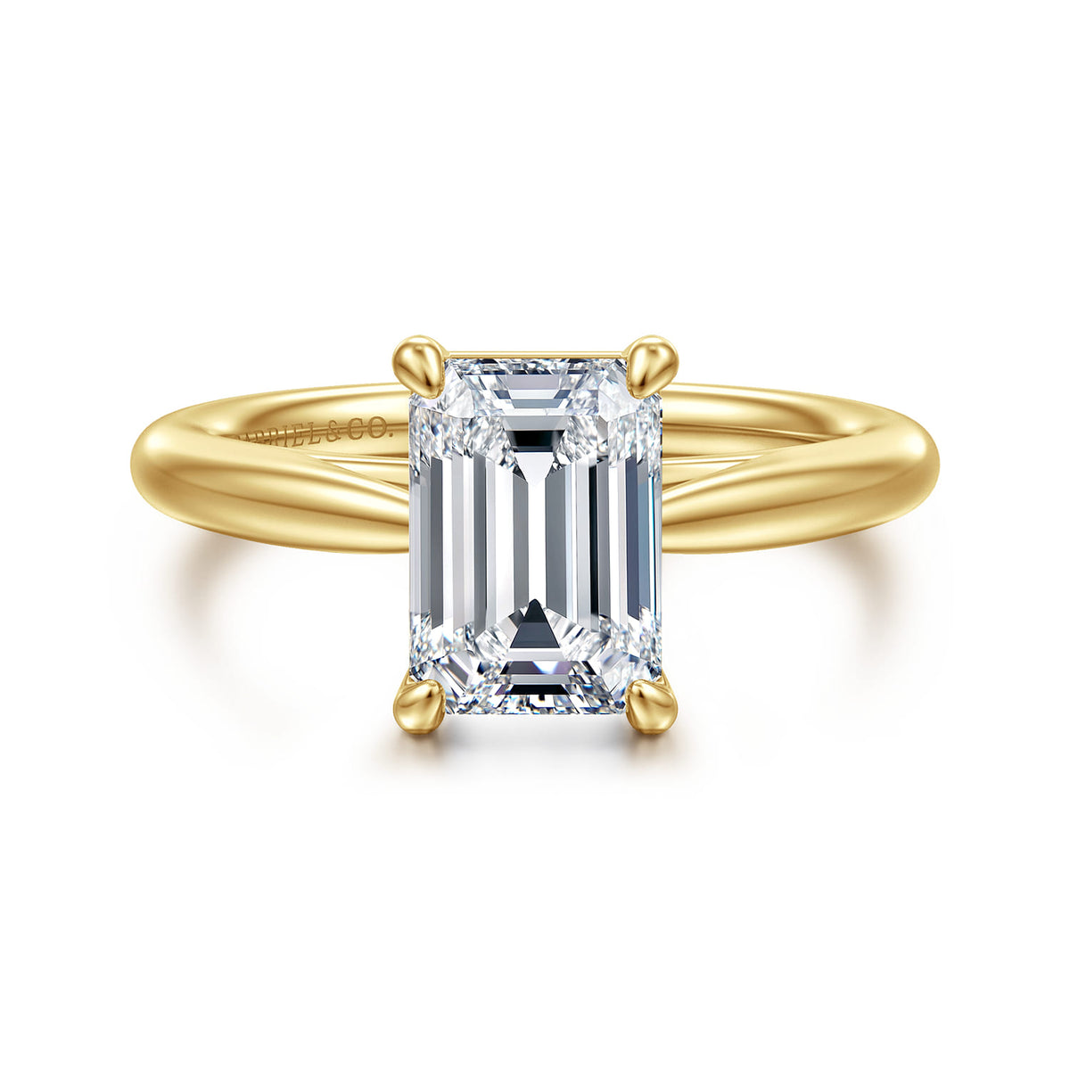 14K Yellow Gold Emerald Cut Solitaire Diamond Engagement Ring — ER16132E8Y4JJJ; center stone shown for illustration, not included