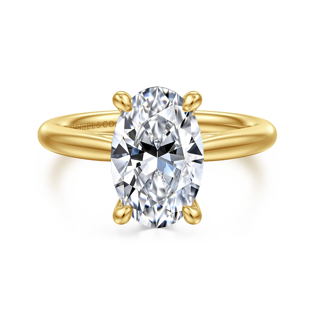 14K Yellow Gold Oval Solitaire Diamond Engagement Ring — ER16132O12Y4JJJ; center stone shown for illustration, not included