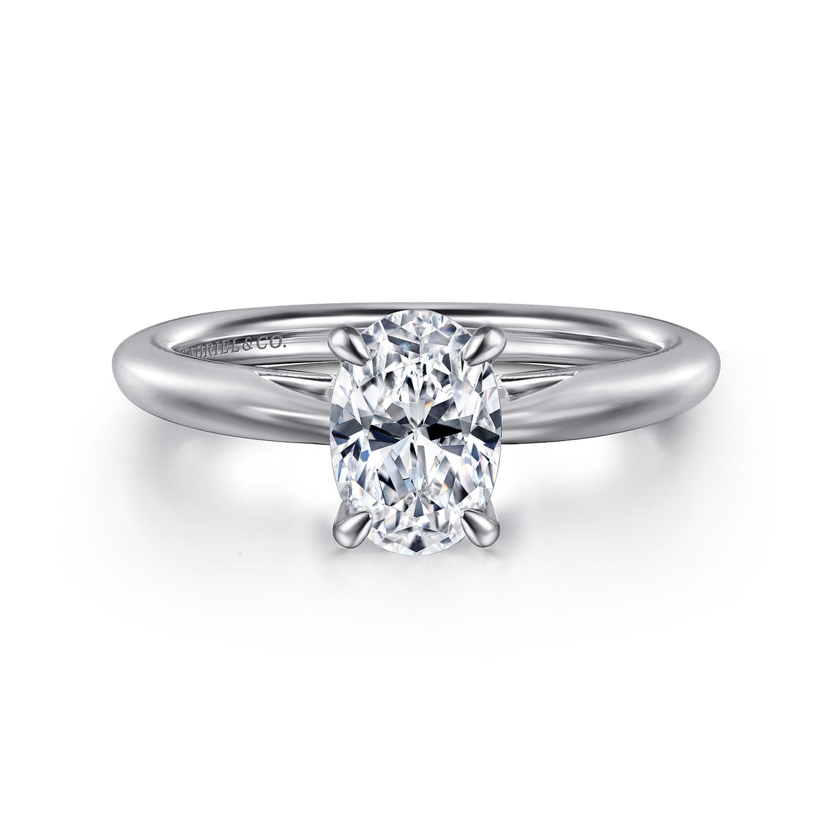 14K White Gold Oval Solitaire Diamond Engagement Ring — ER16132O4W4JJJ; center stone shown for illustration, not included