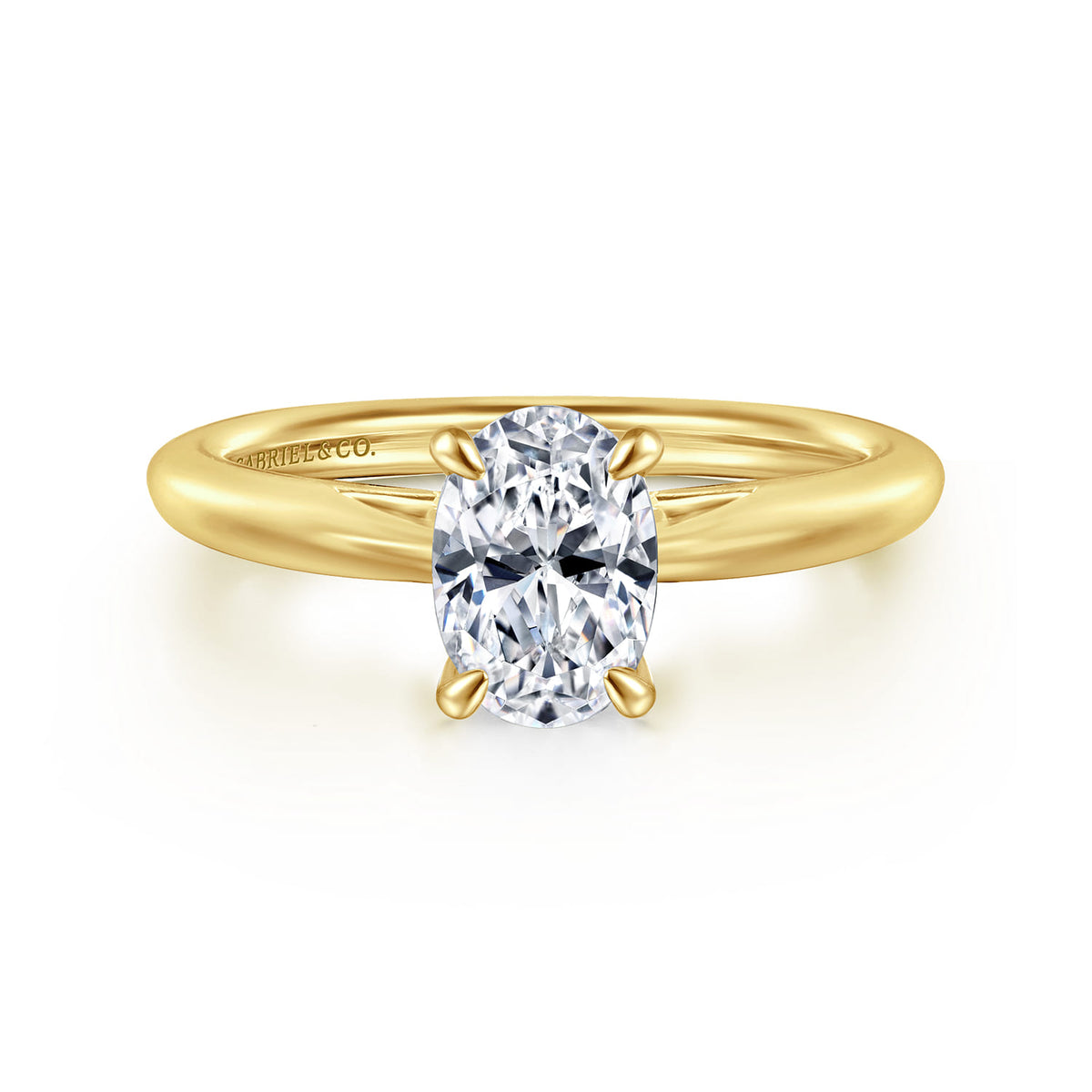 14K Yellow Gold Oval Solitaire Diamond Engagement Ring — ER16132O4Y4JJJ; center stone shown for illustration, not included