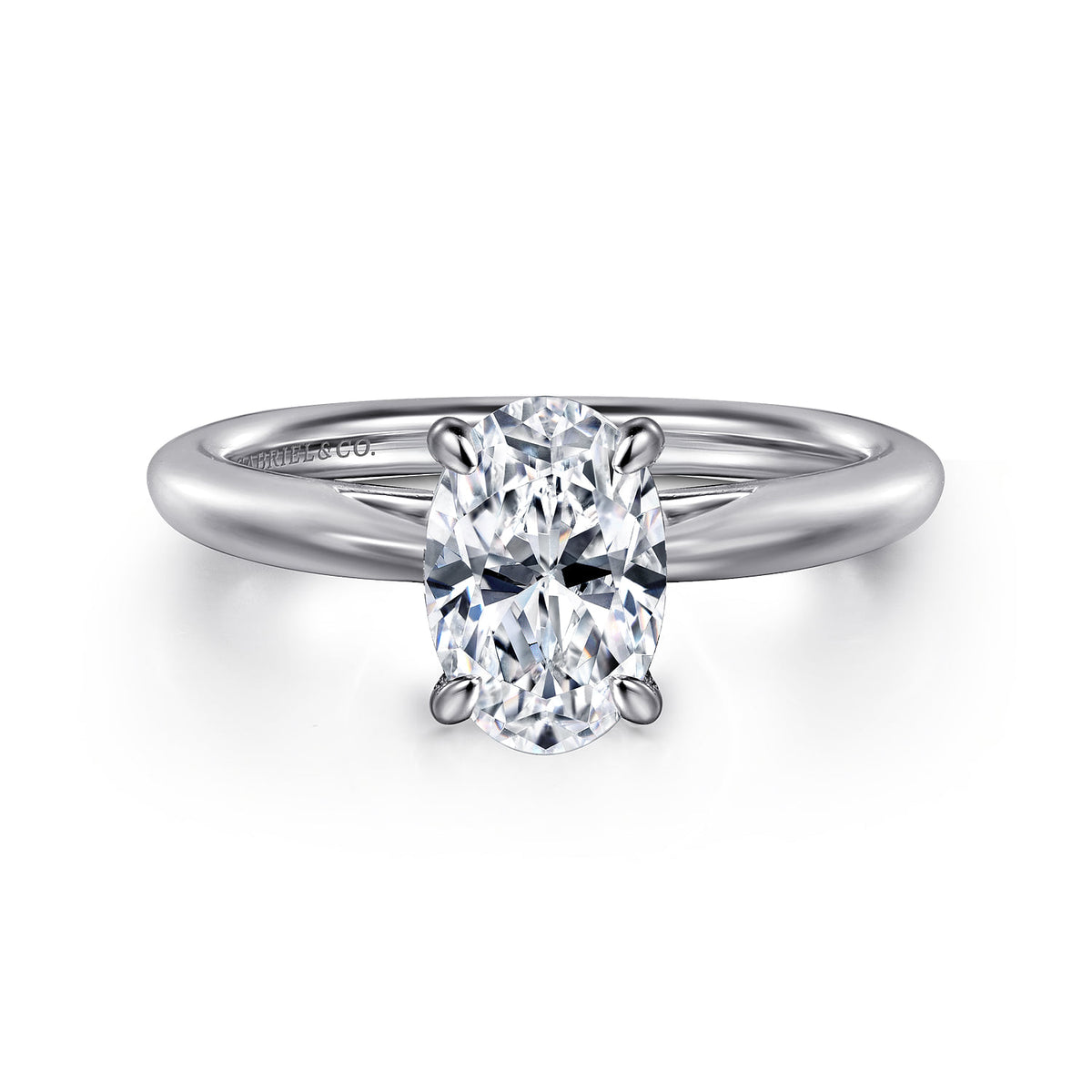 14K White Gold Oval Solitaire Diamond Engagement Ring — ER16132O6W4JJJ; center stone shown for illustration, not included