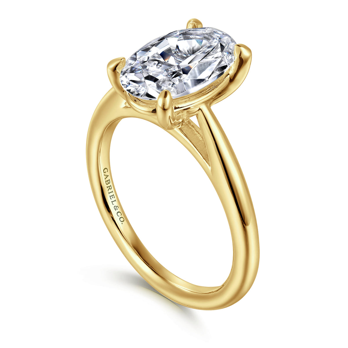 14K Yellow Gold Oval Solitaire Diamond Engagement Ring — Gabriel & Co. ER16132O8Y4JJJ; center stone shown for illustration, not included