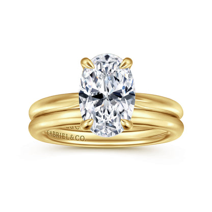 14K Yellow Gold Oval Solitaire Diamond Engagement Ring — Gabriel & Co. ER16132O8Y4JJJ; center stone shown for illustration, not included