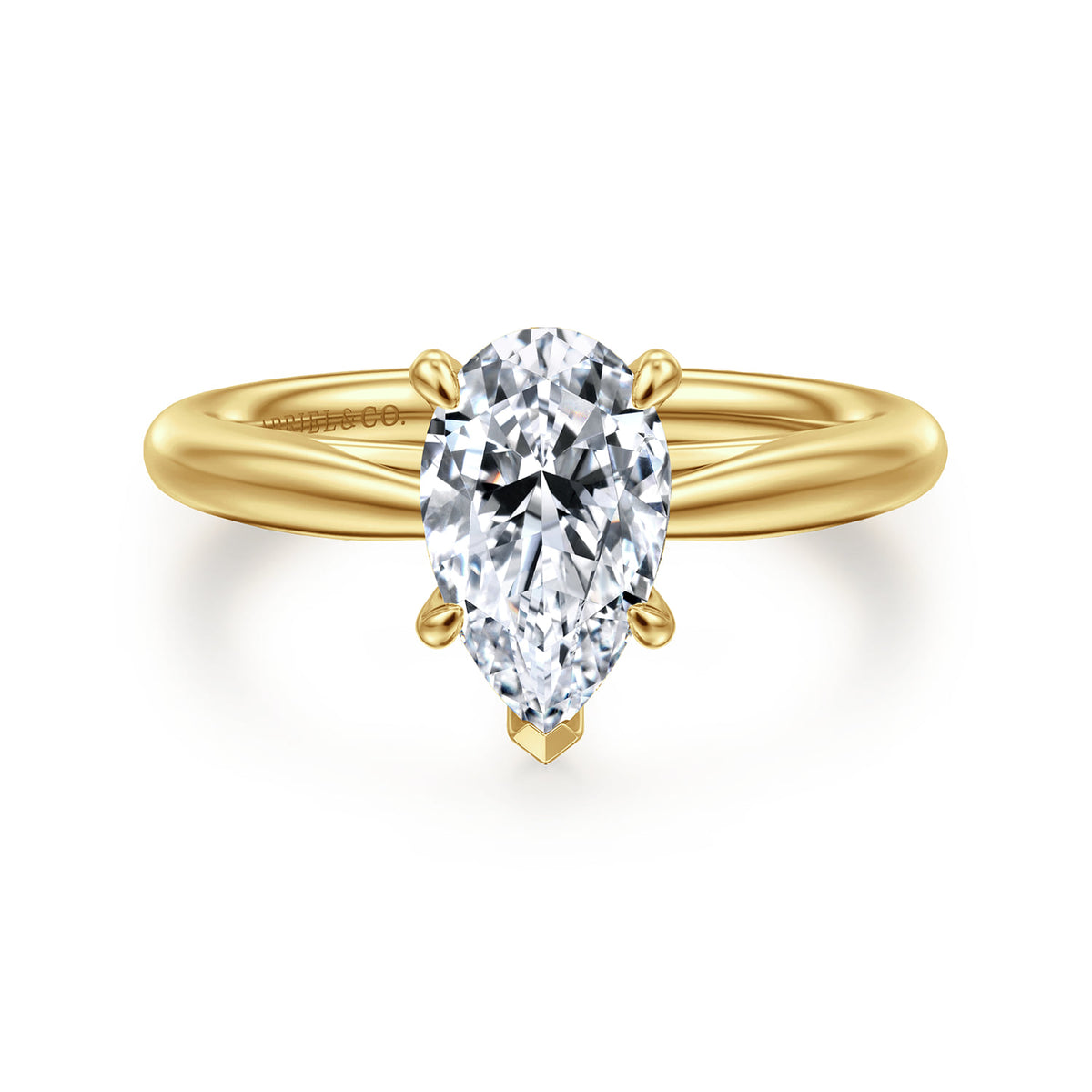 14K Yellow Gold Pear Shape Solitaire Diamond Engagement Ring — ER16132P6Y4JJJ; center stone shown for illustration, not included