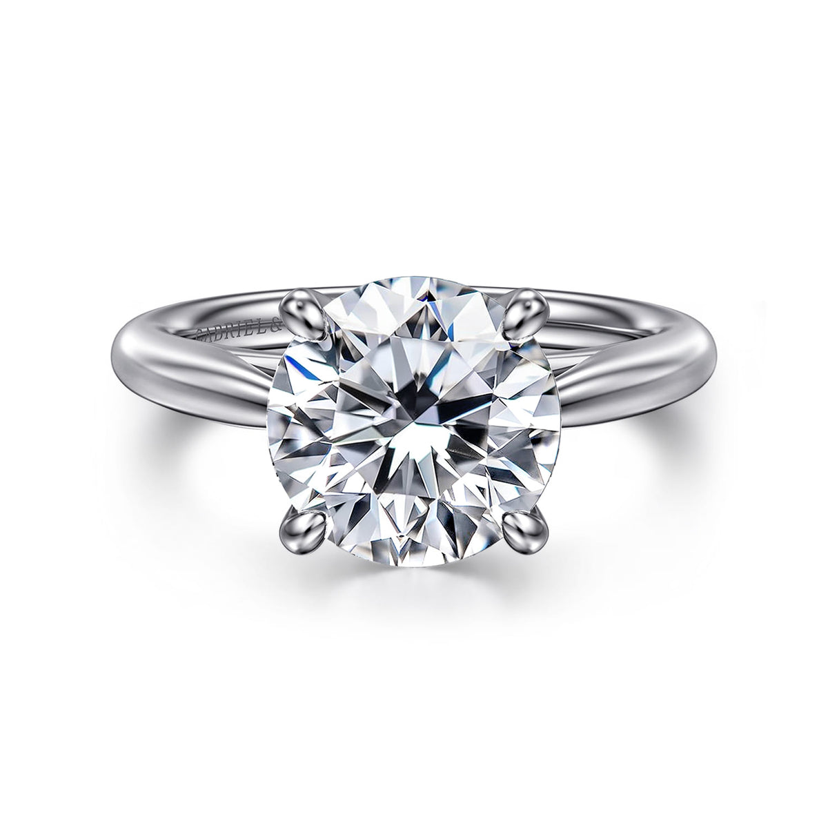 14K White Gold Round Solitaire Diamond Engagement Ring — ER16132R12W4JJJ; center stone shown for illustration, not included