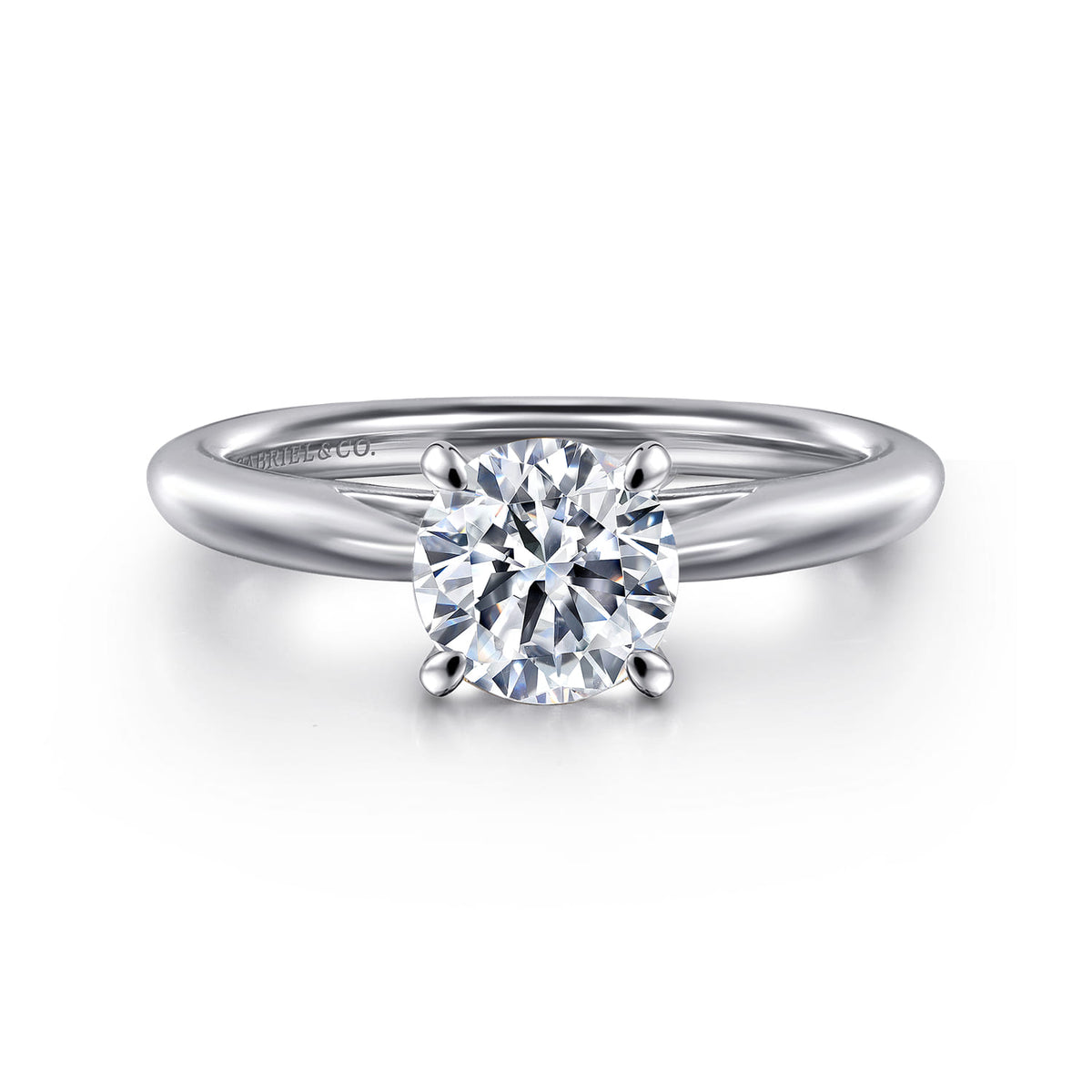 14K White Gold Round Solitaire Diamond Engagement Ring — ER16132R4W4JJJ; center stone shown for illustration, not included