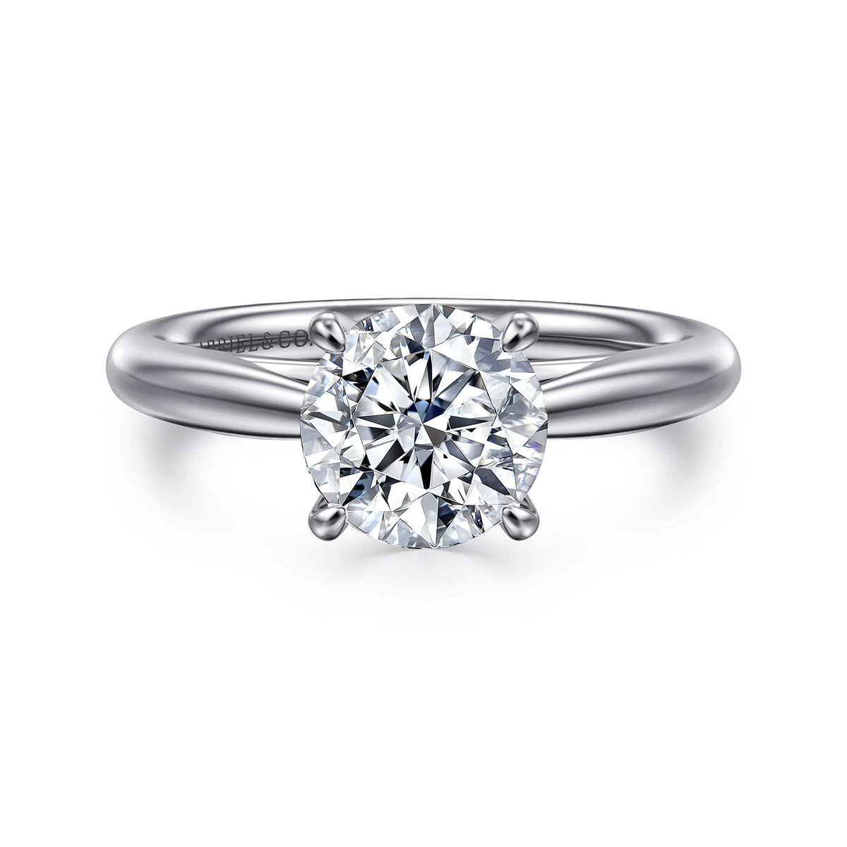14K White Gold Round Solitaire Diamond Engagement Ring — ER16132R6W4JJJ; center stone shown for illustration, not included