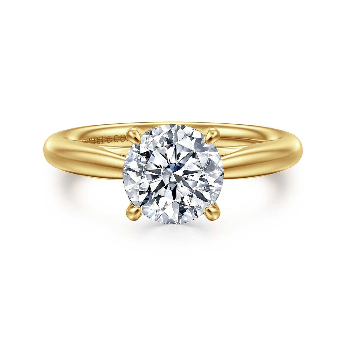 14K Yellow Gold Round Solitaire Diamond Engagement Ring — ER16132R6Y4JJJ; center stone shown for illustration, not included