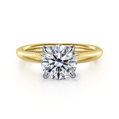 14K White-Yellow Gold Round Solitaire Diamond Engagement Ring — Gabriel & Co. ER16132R8M4JJJ; center stone shown for illustration, not included