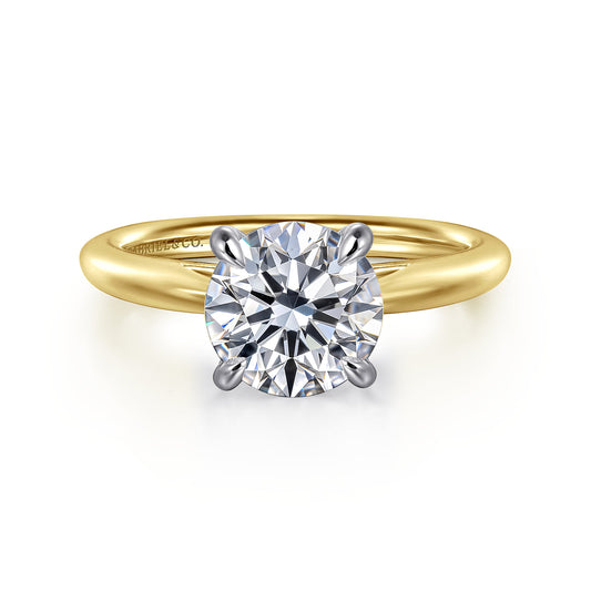 14K White-Yellow Gold Round Solitaire Diamond Engagement Ring — Gabriel & Co. ER16132R8M4JJJ; center stone shown for illustration, not included