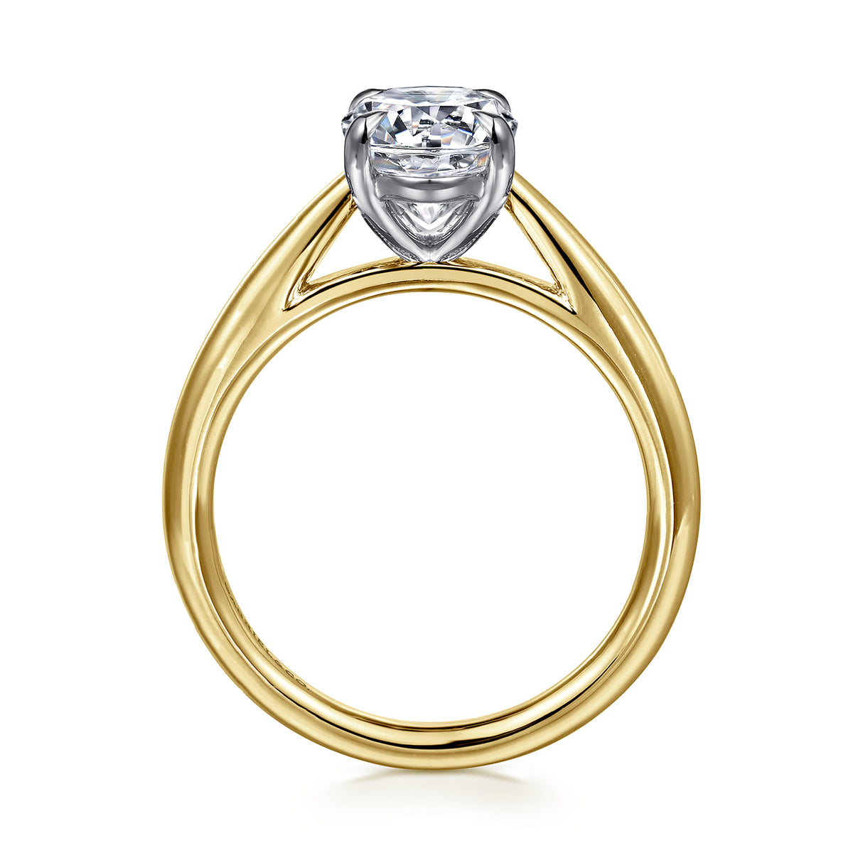 14K White-Yellow Gold Round Solitaire Diamond Engagement Ring — Gabriel & Co. ER16132R8M4JJJ; center stone shown for illustration, not included