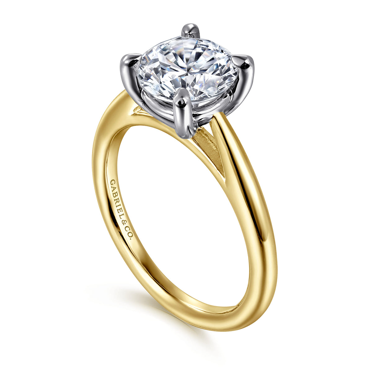14K White-Yellow Gold Round Solitaire Diamond Engagement Ring — Gabriel & Co. ER16132R8M4JJJ; center stone shown for illustration, not included