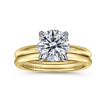 14K White-Yellow Gold Round Solitaire Diamond Engagement Ring — Gabriel & Co. ER16132R8M4JJJ; center stone shown for illustration, not included