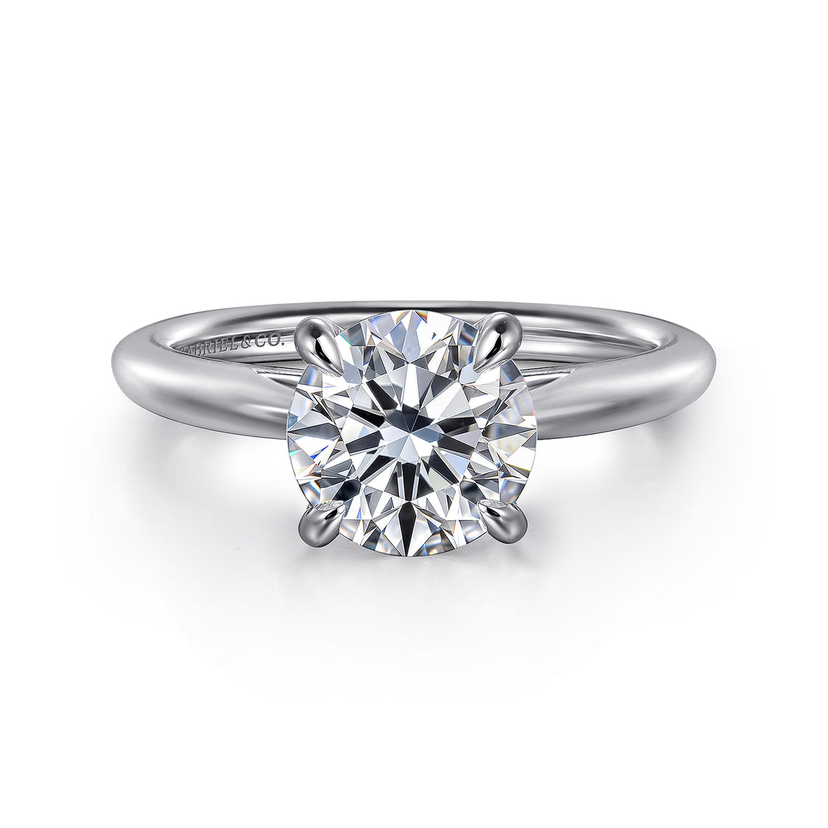 14K White Gold Round Solitaire Diamond Engagement Ring — Gabriel & Co. ER16132R8W4JJJ; center stone shown for illustration, not included