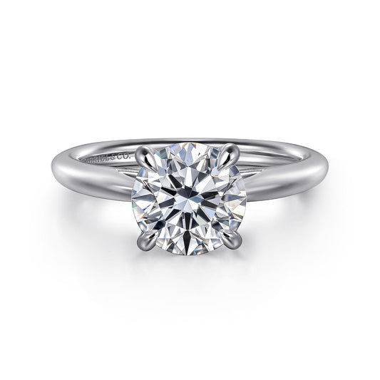 14K White Gold Round Solitaire Diamond Engagement Ring — Gabriel & Co. ER16132R8W4JJJ; center stone shown for illustration, not included
