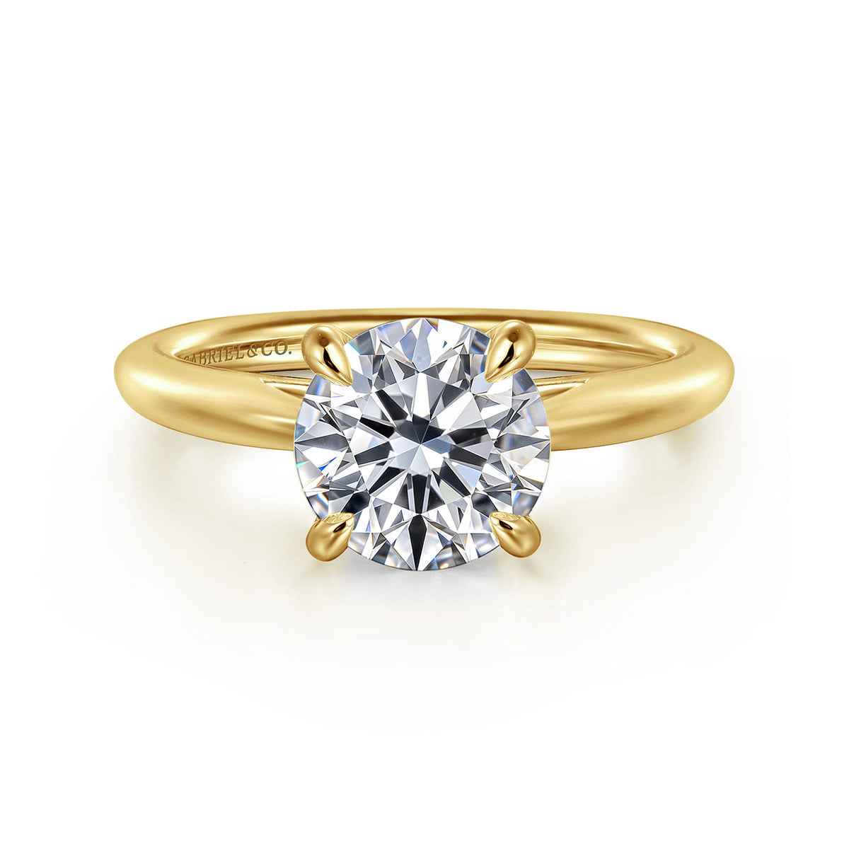 14K Yellow Gold Round Solitaire Diamond Engagement Ring — Gabriel & Co. ER16132R8Y4JJJ; center stone shown for illustration, not included