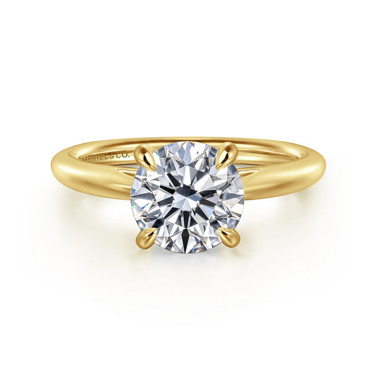 14K Yellow Gold Round Solitaire Diamond Engagement Ring — Gabriel & Co. ER16132R8Y4JJJ; center stone shown for illustration, not included