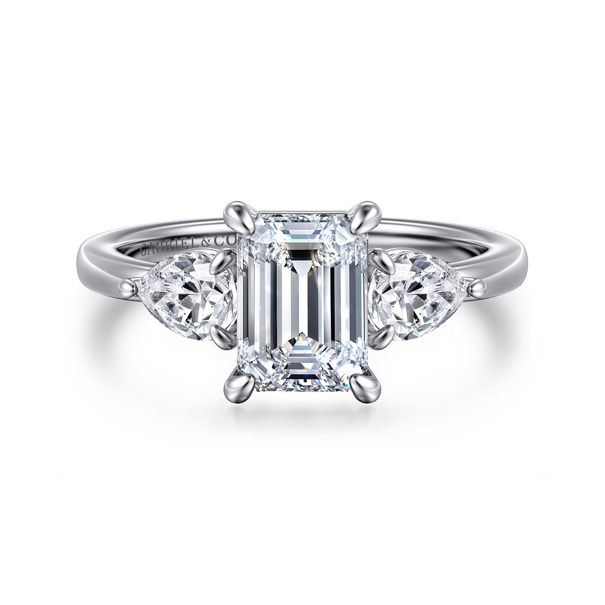 14K White Gold Emerald Cut Three Stone Diamond Engagement Ring — ER16135E6W44JJ; center stone shown for illustration, not included