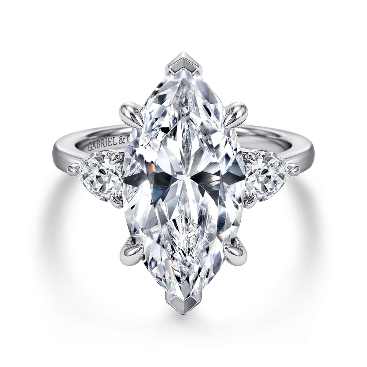 14K White Gold Marquise Shape Three Stone Diamond Engagement Ring — ER16135M20W44JJ; center stone shown for illustration, not included
