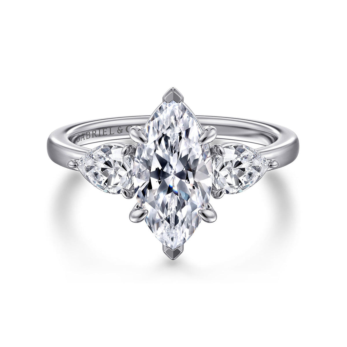14K White Gold Marquise Shape Three Stone Diamond Engagement Ring — ER16135M6W44JJ; center stone shown for illustration, not included