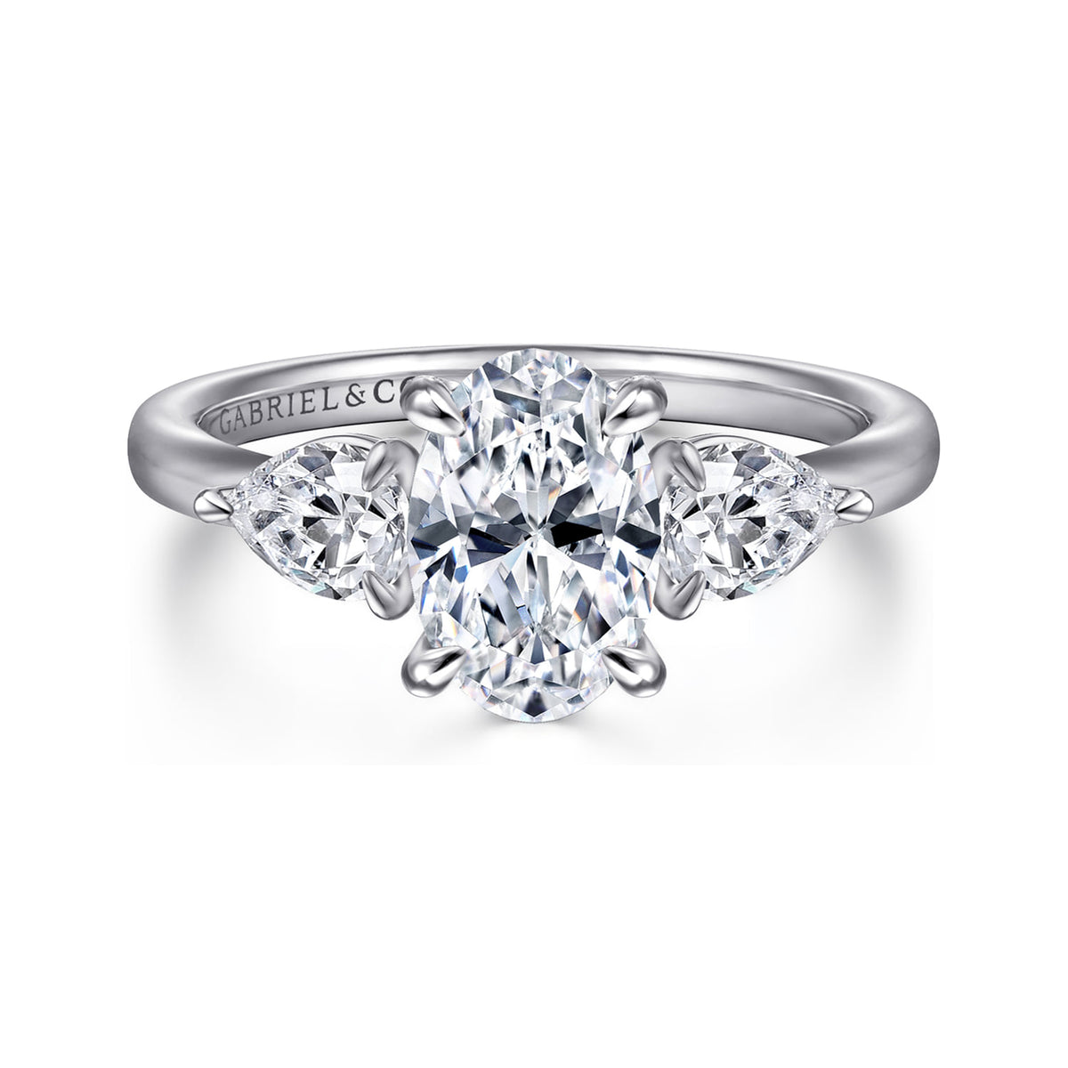 14K White Gold Oval Three Stone Diamond Engagement Ring — ER16135O6W44JJ; center stone shown for illustration, not included
