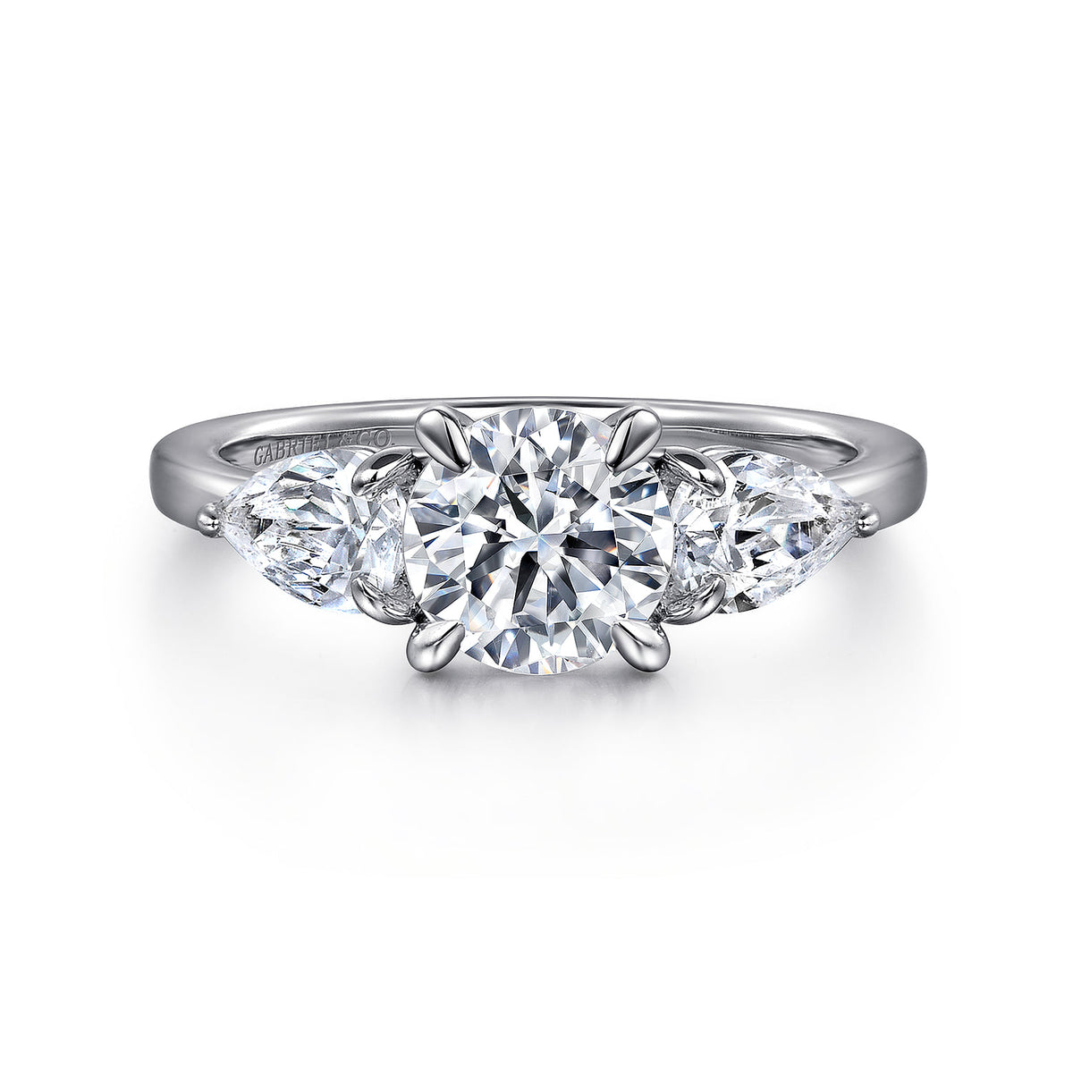 14K White Gold Round Three Stone Diamond Engagement Ring — ER16135R4W44JJ; center stone shown for illustration, not included