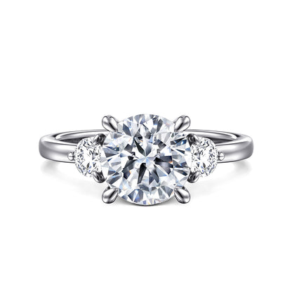 14K White Gold Round Three Stone Diamond Engagement Ring — Gabriel & Co. ER16136R8W44JJ; center stone shown for illustration, not included