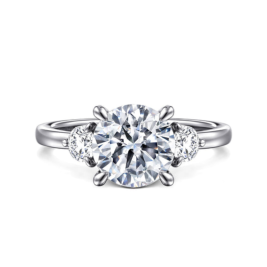 14K White Gold Round Three Stone Diamond Engagement Ring — Gabriel & Co. ER16136R8W44JJ; center stone shown for illustration, not included