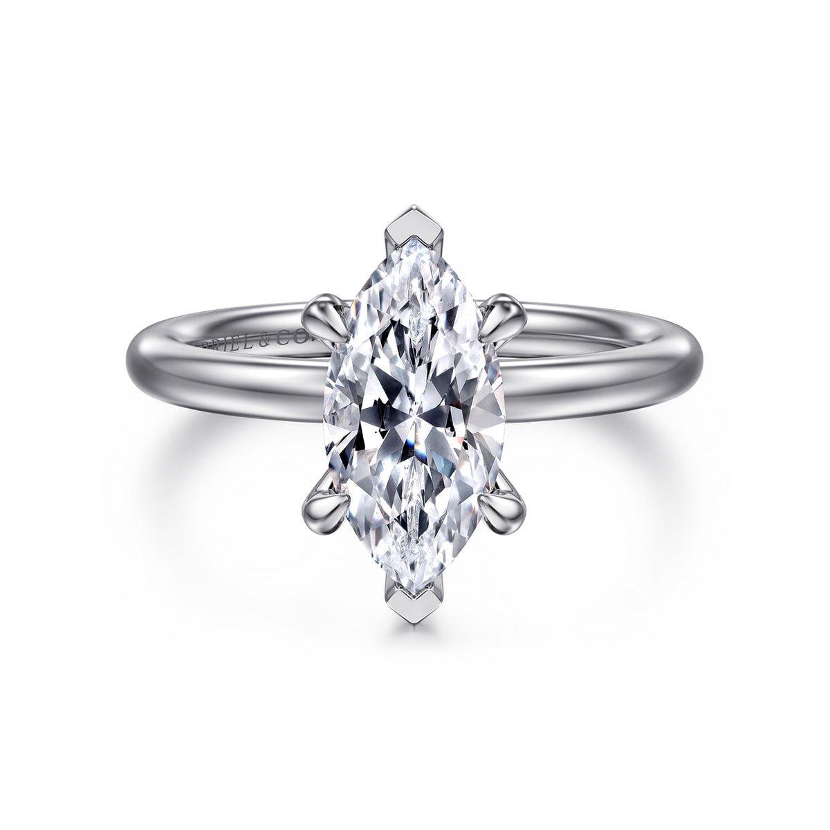 14K White Gold Marquise Shape Solitaire Diamond Engagement Ring — ER16138M6W44JJ; center stone shown for illustration, not included
