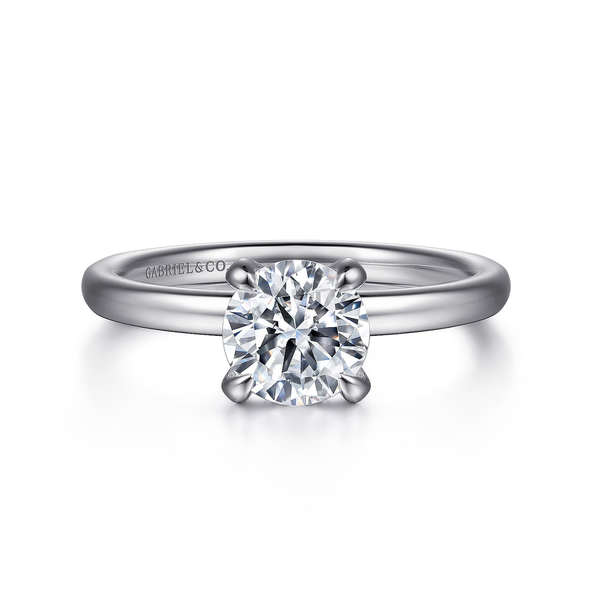 14K White Gold Round Solitaire Diamond Engagement Ring — ER16138R4W44JJ; center stone shown for illustration, not included