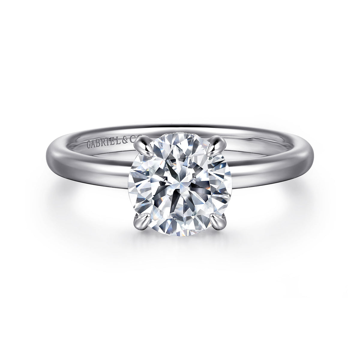 14K White Gold Round Solitaire Diamond Engagement Ring — ER16138R6W44JJ; center stone shown for illustration, not included