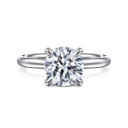 14K White Gold Round Solitaire Diamond Engagement Ring — Gabriel & Co. ER16138R8W44JJ; center stone shown for illustration, not included