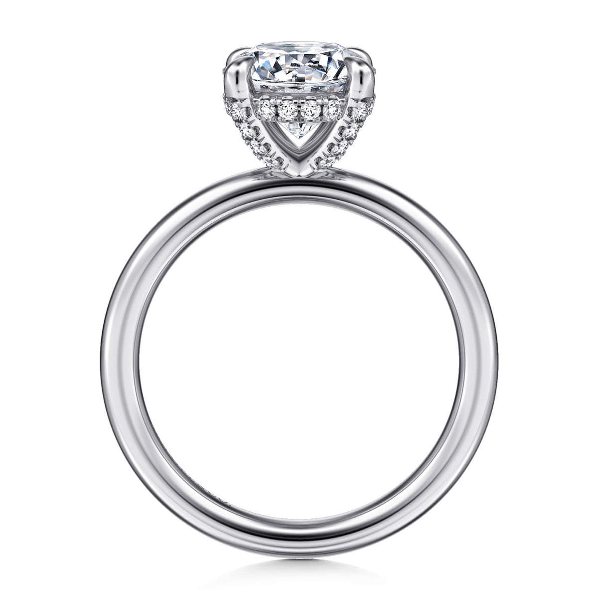 14K White Gold Round Solitaire Diamond Engagement Ring — Gabriel & Co. ER16138R8W44JJ; center stone shown for illustration, not included