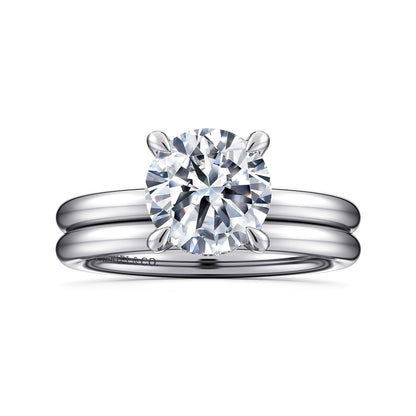 14K White Gold Round Solitaire Diamond Engagement Ring — Gabriel & Co. ER16138R8W44JJ; center stone shown for illustration, not included