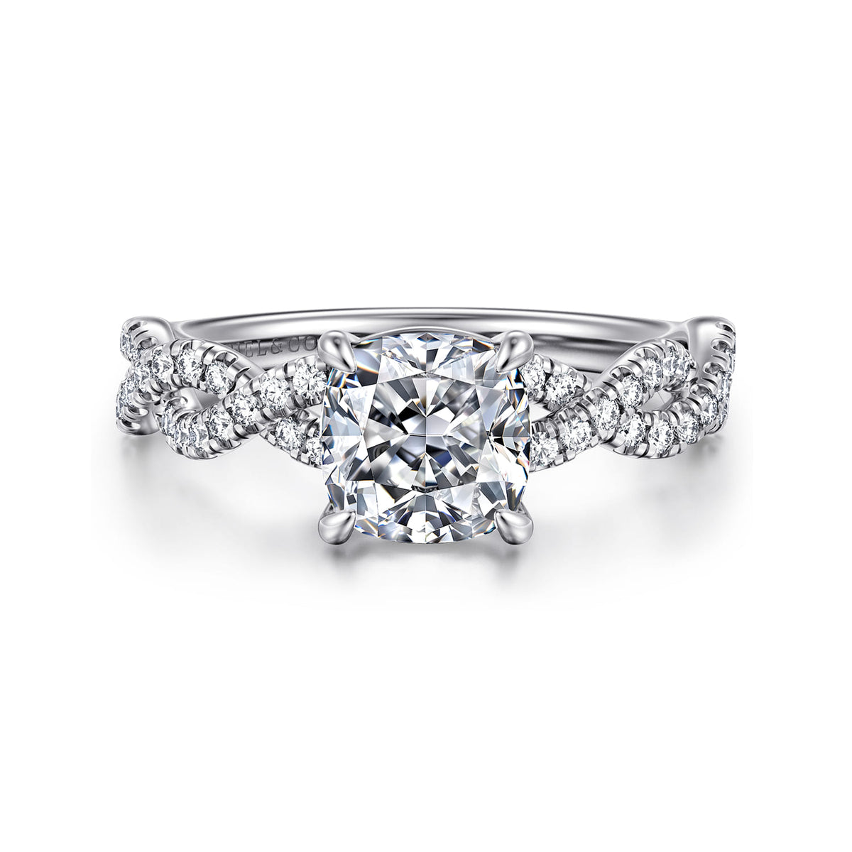 14K White Gold Twisted Cushion Cut  Diamond Engagement Ring — ER16142C6W44JJ; center stone shown for illustration, not included