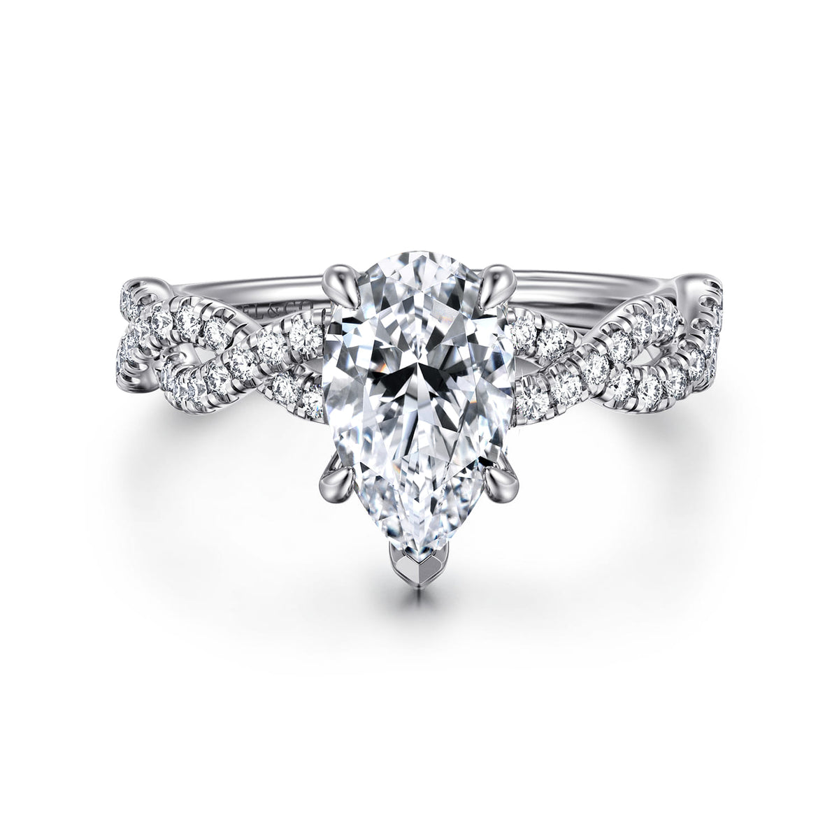 14K White Gold Twisted Pear Shape  Diamond Engagement Ring — ER16142P6W44JJ; center stone shown for illustration, not included