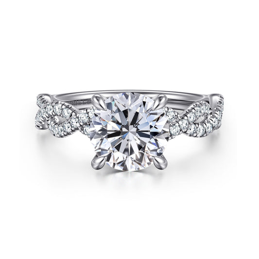 14K White Gold Twisted Round Diamond Engagement Ring — Gabriel & Co. ER16142R8W44JJ; center stone shown for illustration, not included
