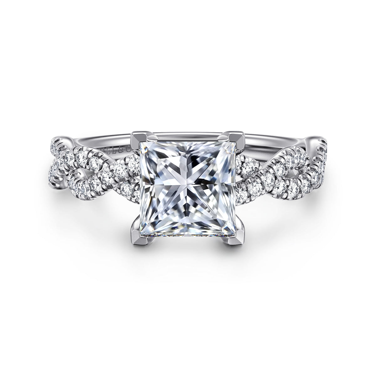 14K White Gold Twisted Princess Cut  Diamond Engagement Ring — ER16142S6W44JJ; center stone shown for illustration, not included