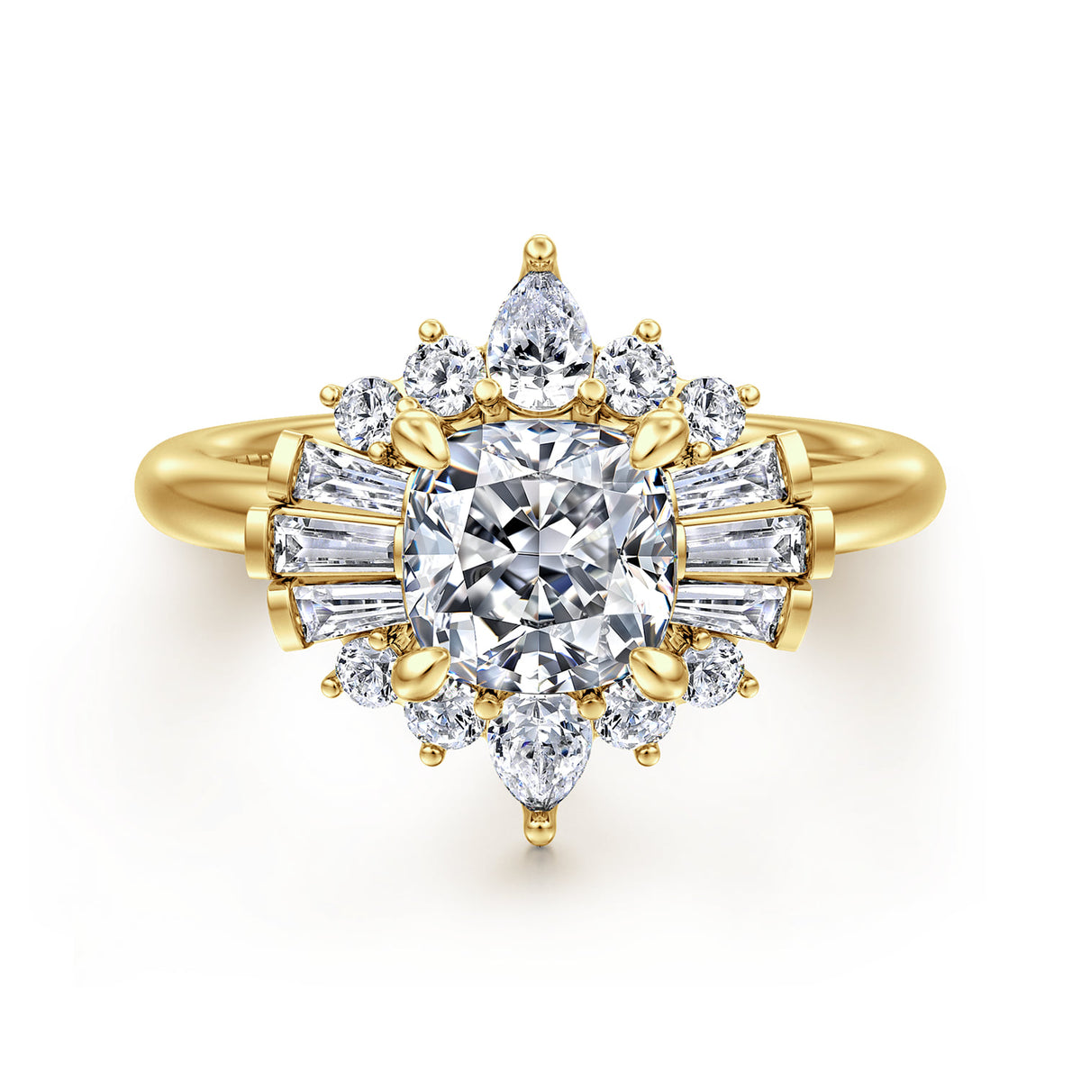14K Yellow Gold Cushion Halo Diamond Engagement Ring — ER16185C6Y44JJ; center stone shown for illustration, not included