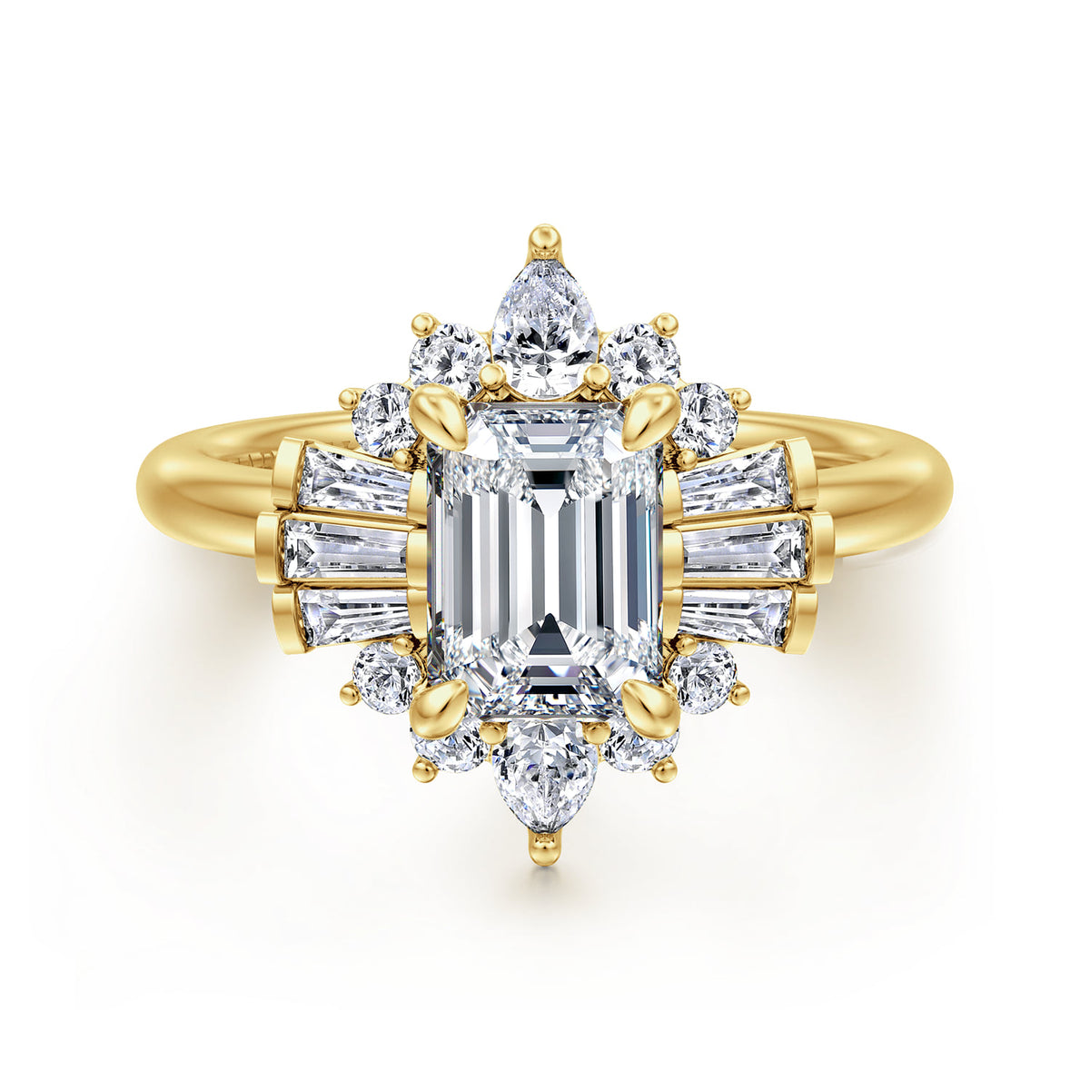14K Yellow Gold Emerald Cut Halo Diamond Engagement Ring — ER16185E6Y44JJ; center stone shown for illustration, not included